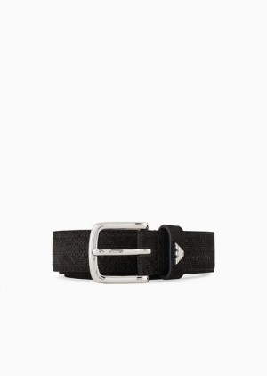 Black Emporio Armani Leather Belt With Micro-perforated Eagle Motif | EA-SN59141