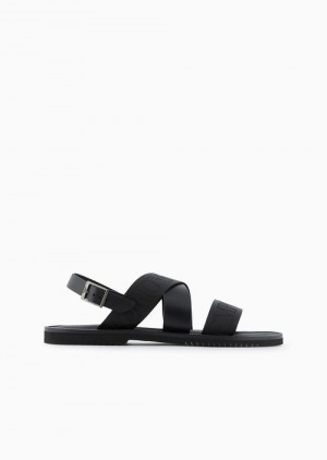 Black Emporio Armani Leather Cross-over Sandals With Logo Tape | EA-SN58891