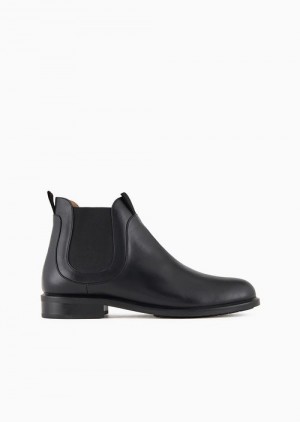 Black Emporio Armani Leather Icon Chelsea Boots | EA-SN57109