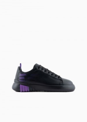 Black Emporio Armani Leather Sneakers With Graphic Gradient-effect Eagle | EA-SN57176