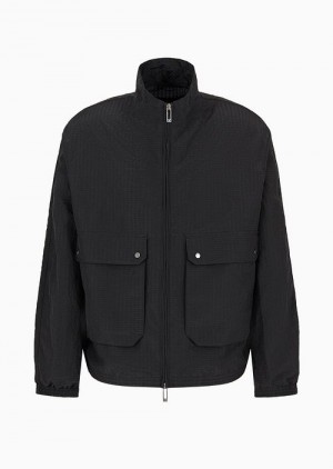 Black Emporio Armani Light Nylon Seersucker Blouson | EA-SN58265