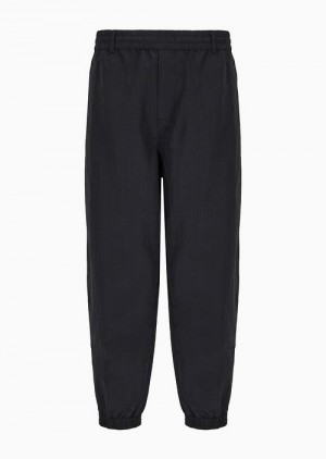 Black Emporio Armani Light Nylon Seersucker Trousers With Stretch Hem And Zip | EA-SN58419