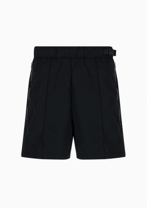 Black Emporio Armani Lightweight Ripstop Nylon Board Shorts In A Micro-check Pattern | EA-SN58302