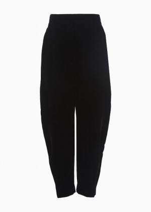 Black Emporio Armani Liquid Velvet High-waisted Trousers With An Oval Leg | EA-SN56858