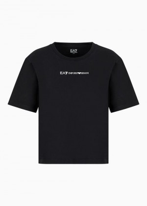 Black Emporio Armani Logo Series Boxy Cotton T-shirt | EA7-SN59631