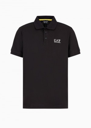 Black Emporio Armani Logo Series Cotton Polo Shirt | EA7-SN59962