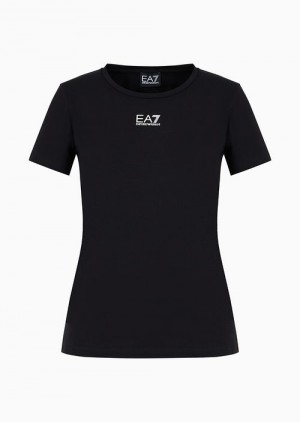 Black Emporio Armani Logo Series Crew-neck T-shirt In An Asv Organic-cotton Blend | EA7-SN59673