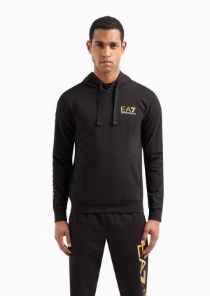 Black Emporio Armani Logo Series Hooded Cotton Sweatshirt | EA7-SN60001