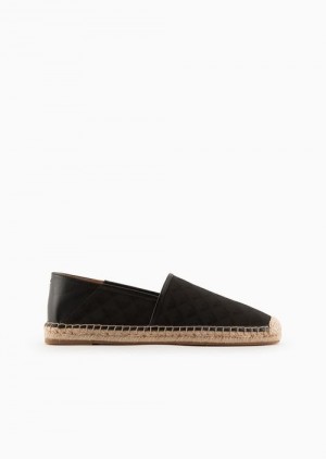 Black Emporio Armani Logo-embroidered Leather Espadrilles | EA-SN58897