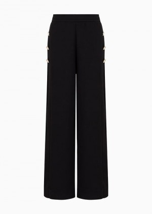 Black Emporio Armani Lunar New Year Double-jersey Palazzo Trousers With Golden Buttons | EA-SN56895