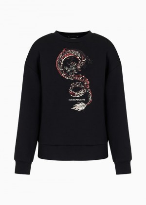 Black Emporio Armani Lunar New Year Sweatshirt With Oversized Dragon Embroidery | EA-SN57008