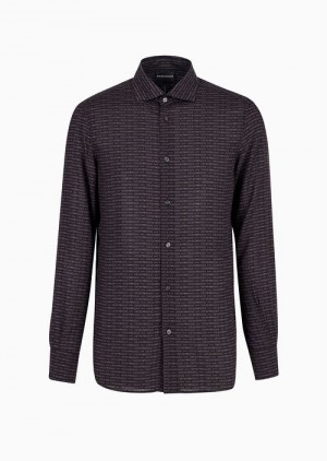 Black Emporio Armani Lyocell Shirt With All-over Asv Logo Lettering | EA-SN57882