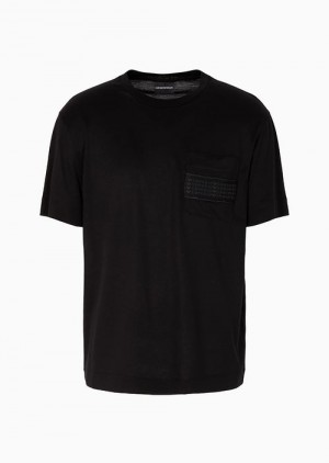 Black Emporio Armani Lyocell-blend Jersey T-shirt With Asv Rubberised Logo Stripe On The Pocket | EA-SN58630