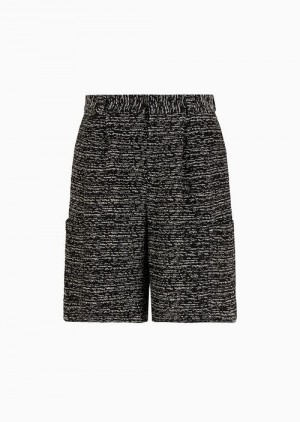 Black Emporio Armani Malfilé Basketweave-effect Fabric Bermuda Shorts | EA-SN58405