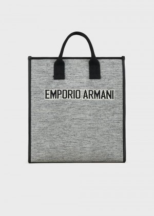 Black Emporio Armani Melange Knit Shopper Bag With Jacquard Logo | EA-SN59100