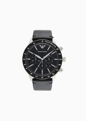 Black Emporio Armani Men'S Chronograph Black Leather Watch | EA-SN59329