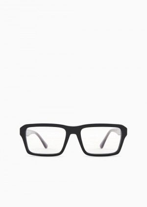 Black Emporio Armani Men’s Rectangular Glasses | EA-SN59384