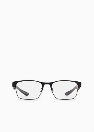 Black Emporio Armani Men’s Rectangular Glasses | EA-SN59392