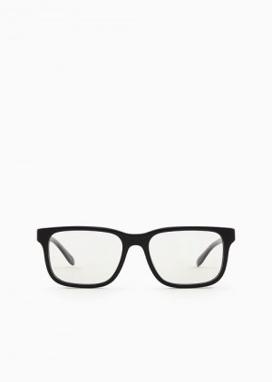 Black Emporio Armani Men’s Rectangular Glasses | EA-SN59393