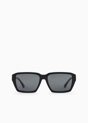 Black Emporio Armani Men’s Rectangular Sunglasses | EA-SN59440