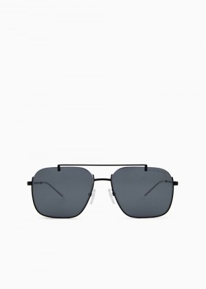 Black Emporio Armani Men’s Rectangular Sunglasses | EA-SN59478