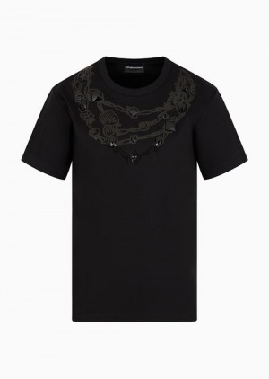 Black Emporio Armani Mercerised-cotton T-shirt With A Trompe-l’oeil Print | EA-SN57067