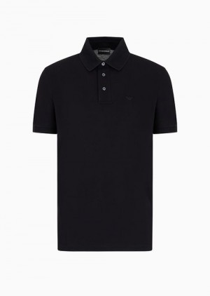 Black Emporio Armani Mercerized Piqué Polo Shirt With Chevron Trim | EA-SN58465