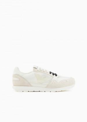 Black Emporio Armani Mesh Sneakers With Suede Details And Eagle Patch | EA-SN58941