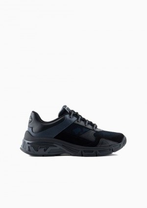 Black Emporio Armani Mesh Sneakers With Suede And Camouflage Details | EA-SN59006