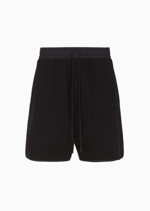 Black Emporio Armani Micro-eagle Embroidered Double Jersey Drawstring Shorts | EA-SN58305