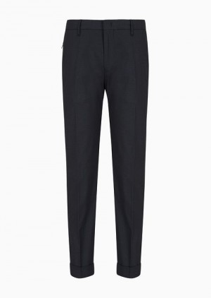 Black Emporio Armani Micro-textured Chinos With Turn-ups | EA-SN58392