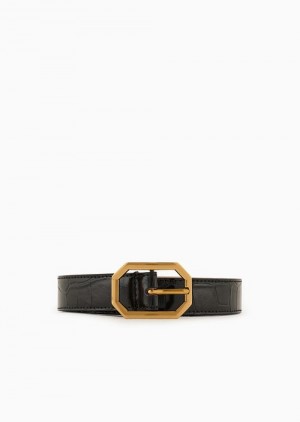 Black Emporio Armani Mock Croc Belt | EA-SN57448