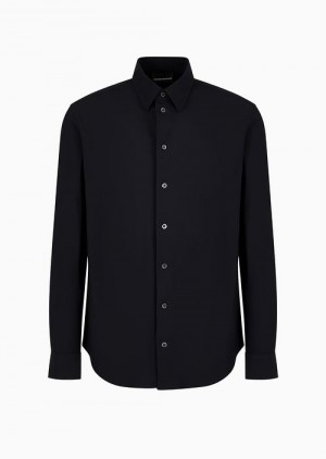 Black Emporio Armani Modern-fit Shirt In Stretch Fabric With Small Collar | EA-SN57905