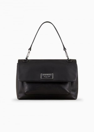 Black Emporio Armani Myea Bag Ecological-leather Handbag With Flap | EA-SN57342