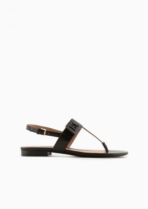 Black Emporio Armani Nappa-leather Flip-flop Sandals With Ea Logo | EA-SN57166