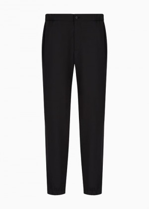 Black Emporio Armani Natural Stretch Canvas Trousers With Elasticated Cuffs | EA-SN58393