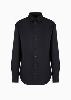 Black Emporio Armani Non-iron Stretch Cotton Shirt | EA-SN57897