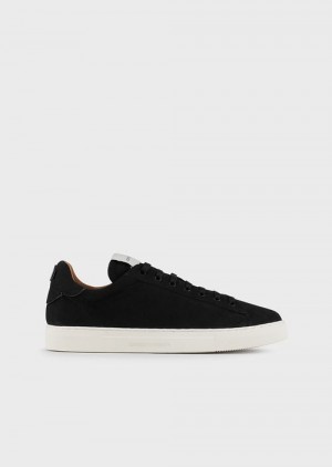 Black Emporio Armani Nubuck Sneakers With Back Logo | EA-SN58958