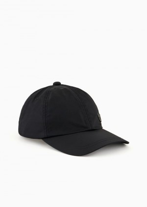 Black Emporio Armani Nylon Baseball Cap With Eagle Plate | EA-SN59160