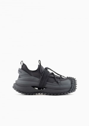 Black Emporio Armani Nylon Sneakers With Scuba Details And Drawstring | EA-SN58918