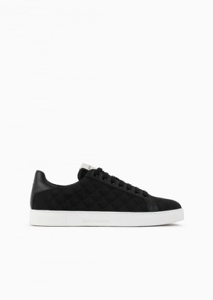 Black Emporio Armani Nylon Sneakers With Jacquard All-over Eagle | EA-SN58956