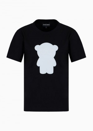 Black Emporio Armani Organic Jersey T-shirt With Asv Manga Bear Patch | EA-SN57018