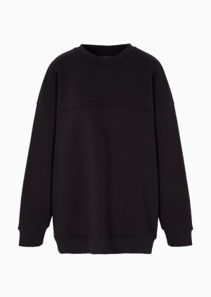 Black Emporio Armani Organic-jersey Oversized Sweatshirt With Asv Patches And Signature Logo Embroidery | EA-SN56992