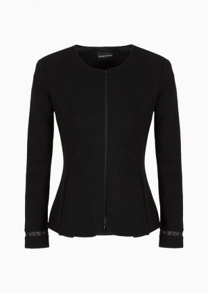 Black Emporio Armani Ottoman Jersey, Single-breasted Jacket With Godet Pleats | EA-SN56479