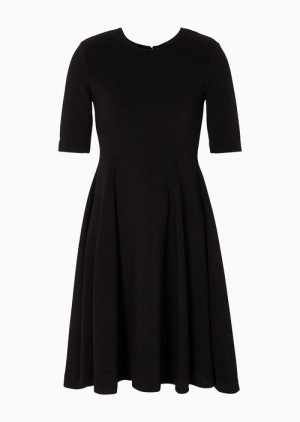 Black Emporio Armani Ottoman-effect Barré Jersey Dress With A Full Skirt | EA-SN56523