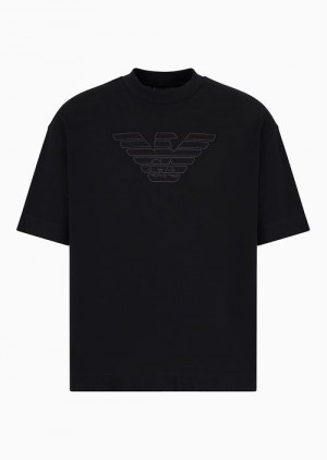 Black Emporio Armani Oversize, Heavyweight Jersey T-shirt With Embroidered Logo | EA-SN58727