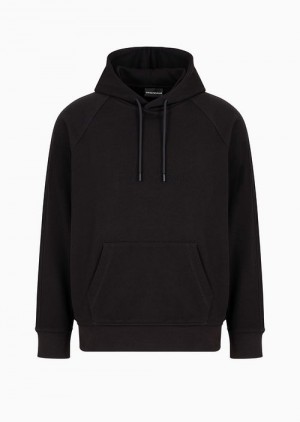 Black Emporio Armani Oversized, Hooded Jersey Sweatshirt With Embossed Logo | EA-SN58558