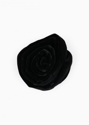 Black Emporio Armani Oversized Liquid-velvet Rose Brooch | EA-SN57515