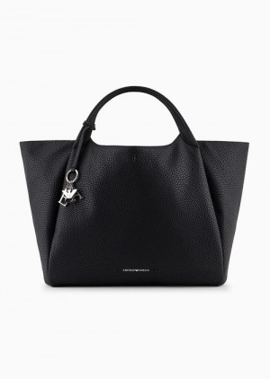 Black Emporio Armani Oversized Shopper Bag With Elephant Print Finish And Logo Charm | EA-SN57403