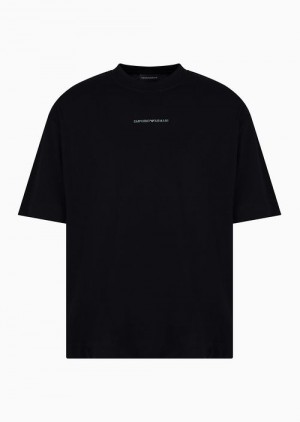 Black Emporio Armani Oversized-fit T-shirt In Heavyweight Jersey With Logo And Cross-over Tape | EA-SN58636